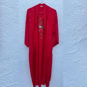 Golden Bee Womens Vintage Embroidered Floral Long Sleeve Robe Red Sz Large